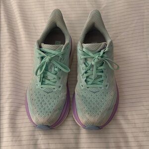 Hoka Clifton 9 Mint and Lavender Sneakers